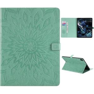 Voor iPad Pro 12.9 (2020) Geperst afdrukken Zonnebloempatroon Horizontaal Flip PU Lederen hoesje met Holder & Card Slots & Wallet(Groen)