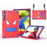 Voor Samsung Galaxy Tab S7 FE / S7+ / S8+ Spider Texture Silicone Hybrid PC Tablet Case met schouderriem (rood + blauw)