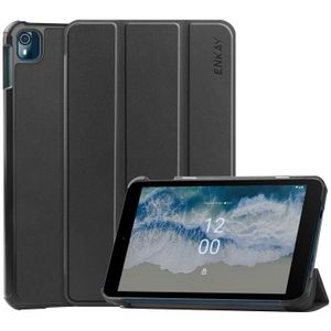 For Nokia T10 ENKAY Tri-fold Custer Texture Leather Smart Tablet Case(Black)