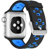 Vierkante gat twee-kleur siliconen gesp vervangen riem watchband voor Apple Watch Series 7 45mm / 6 & se & 5 & 4 44mm / 3 & 2 & 1 42mm (zwart + blauw)