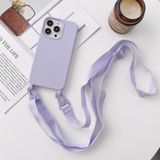 Elastic Silicone Protective Case with Wide Neck Lanyard For iPhone 13(Purple)