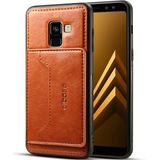 Dibase voor Galaxy A8 PLUS (2018) TPU + PC + PU Crazy Horse textuur beschermende Case met houder & kaart van Slots(Brown)