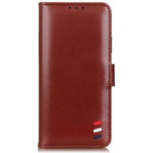 Voor Samsung Galaxy A41 3-kleuren Pearl Texture Magnetic Buckle Horizontale Flip PU Lederen case met kaartslots & portemonnee & houder(bruin)