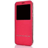 Voor iPhone 11 Pro matte textuur horizontale Flip beugel mobiele telefoon holster venster met beller-ID en metalen knop dia te ontgrendelen (rood)