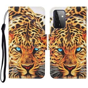 Voor Samsung Galaxy A72 5G / 4G gekleurde tekening patroon horizontale flip lederen geval met houder  kaart slots & portemonnee &lanyard (gele luipaard)