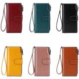1669 RFID Anti-magnetic Anti-theft Retro Long Wallet Card Holder Document Bag(Red Wine)