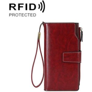 1669 RFID Anti-magnetic Anti-theft Retro Long Wallet Card Holder Document Bag(Red Wine)