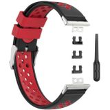 Voor Huawei Watch Fit 18mm Clasp Style Silicone Two-color Replacement Strap Watchband (Zwart +Rood)