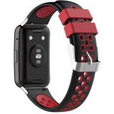 Voor Huawei Watch Fit 18mm Clasp Style Silicone Two-color Replacement Strap Watchband (Zwart +Rood)