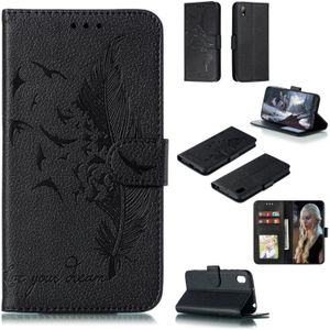 Feather patroon Litchi textuur horizontale Flip lederen draagtas met portemonnee & houder & kaartsleuven voor Huawei Y5 (2019)/Honor 8S (zwart)