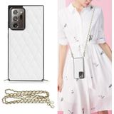 Voor Samsung Galaxy Note20 Ultra Elegant Rhombic Pattern Microfiber Leather + TPU Shockproof Case met Crossbody Strap Chain (White)