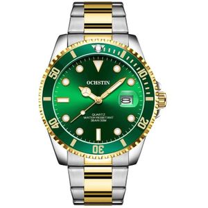 OCHSTIN 7019A multifunctioneel quartz waterdicht lichtgevend stalen herenhorloge (groen + goud)