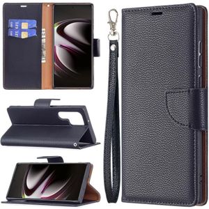 Voor Samsung Galaxy S22 Ultra 5G Litchi Textuur Pure Kleur Horizontale Flip Lederen Telefoonhoesje Met Houder & Card Slots & Wallet & Lanyard (Zwart)