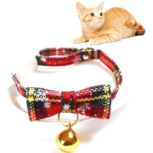 5 PCS Snowflake Christmas Red Plaid Verstelbaable Pet Bow TieStrik Bow Knot Cat Dog Collar  Maat: S 17-30cm  Style:Small Bowknot With Bell