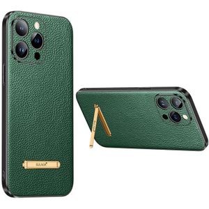 Voor iPhone 14 Pro Max SULADA Beroemde Artisan Series Litchi Leather PC + TPU Phone Case (Donkergroen)