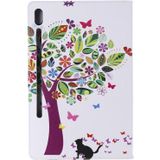 Voor Samsung Galaxy Tab S6 T860 Painted Pattern Horizontale Flip Lederen case met Holder & Card Slots & Wallet & Sleep / Wake-up Functie (Cat and Tree)