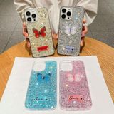 Voor iPhone 15 Pro Max Starry Sequin Strass Vlinder Epoxy TPU Telefoonhoesje (Blauw)