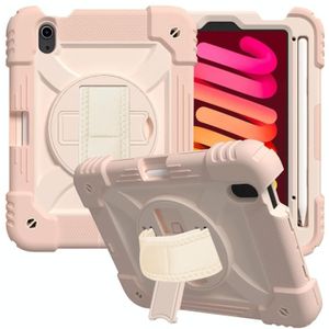 Schokbestendig PC + Siliconencombinatie Case met Houder & Handriem & Schouderriem voor Ipad Mini 6 (Rose Gold)