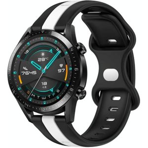 Voor Huawei Watch GT2 42 mm 20 mm vlindergesp tweekleurige siliconen horlogeband (zwart + wit)