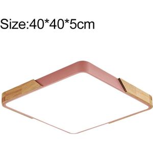 Wood Macaron LED Square Ceiling Lamp  Stepless Dimming  Size:40cm(Pink)