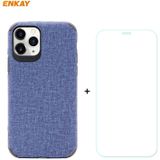 Voor iPhone 11 Pro ENKAY ENK-PC0322 2 in 1 Business Series Denim Texture PU Leather + TPU Soft Slim Case Cover & 0 26mm 9H 2.5D Tempered Glass Film(Blue)