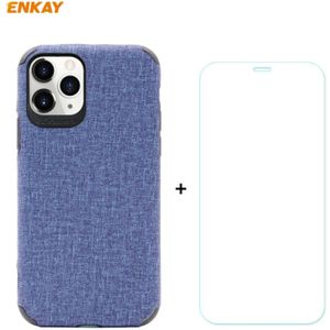 Voor iPhone 11 Pro ENKAY ENK-PC0322 2 in 1 Business Series Denim Texture PU Leather + TPU Soft Slim Case Cover & 0 26mm 9H 2.5D Tempered Glass Film(Blue)