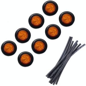 8 PCS Truck Trailer Yellow LED 2 inch Round Side Marker Clearance Tail Light Kits met Heat Shrink Tube