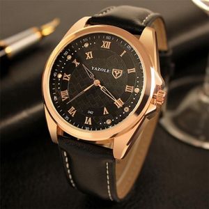 Yazole 342 Lederen band Diamond Scale Quartz Watch (zwart+zwart)