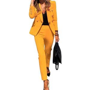 2 in 1 Solid Color lange mouw broeken pak voor dames (kleur: geel maat: M)