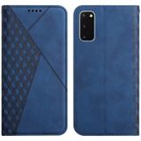 For Samsung Galaxy S20 Diamond Pattern Splicing Skin Feel Magnetic Horizontal Flip Leather Case with Card Slots & Holder & Wallet(Blue)