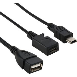 USB 2.0 Vrouwtje naar Mini USB Mannetje + Micro 5 Pin Vrouwtje Type A Kabel  Lengte: 20 cm