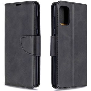 Voor Galaxy A41 Retro Lambskin Texture Pure Color Horizontal Flip PU Leather Case met Holder & Card Slots & Wallet & Lanyard(Black)