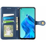 For OPPO Reno5 A Solid Color Leather Buckle Phone Case with Lanyard & Photo Frame & Card Slot & Wallet & Stand Function(Blue)