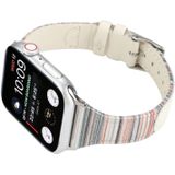 Voor Apple Watch Series 5 & 4 44mm / 3 & 2 & 1 42mm Stitching Stripes Genuine Leather Strap Watchband(Wit)