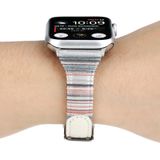 Voor Apple Watch Series 5 & 4 44mm / 3 & 2 & 1 42mm Stitching Stripes Genuine Leather Strap Watchband(Wit)