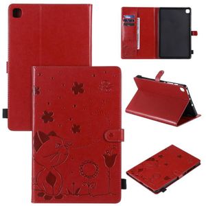 Voor Samsung Galaxy S6 Lite P610 Cat Bee Embossing Patroon Schokbestendige Tafel PC Beschermende Horizontale Flip Lederen Case met Houder & Kaart Slots & Portemonnee & Pen Slot & Wake-up / Slaapfunctie (Rood)