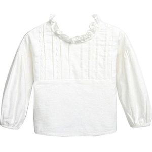 Effen kleur overhemd met ronde hals en lange mouwen voor meisjes (kleur: wit  maat: 130)