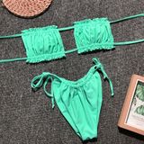 2 in 1 dubbellaags nylon geplooide buis bovenste bikini dames split badpak set (kleur: groen formaat: s)
