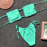 2 in 1 dubbellaags nylon geplooide buis bovenste bikini dames split badpak set (kleur: groen formaat: s)