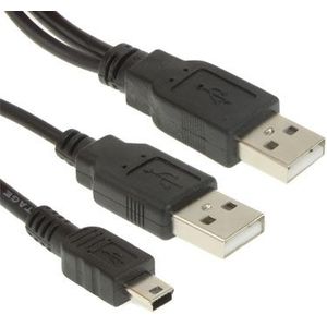 Mini 5pin mannetje naar 2 A mannetje USB kabel  Lengte: 80 cm