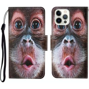 Voor iPhone 12 Pro Max geschilderd patroon horizontale flip Leathe case (orang-oetan)