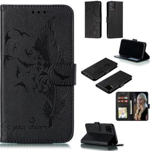 Feather patroon Litchi textuur horizontale Flip lederen draagtas met portemonnee & houder & kaartsleuven voor iPhone 11 Pro Max (zwart)