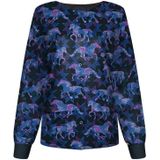 Ronde hals Gedrukte verpleegster kleding lange mouwen Top (Kleur: Blauw Maat: S)