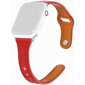 Universele T-vormige dunne omgekeerde gesp lederen horlogeband voor Apple Watch Series 6  SE & 5 & 4 44mm / 3 & 2 & 1 42mm (rood)