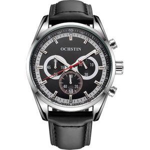 Ochstin 6046A zakelijke stijl quartz heren lederen horloge (zilver + zwart)