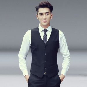 Mannen Vest Slim Koreaanse werkkleding Pak Vest Groomsmen Professional Wear Men Vest  Maat: XXXXL(Zwart)