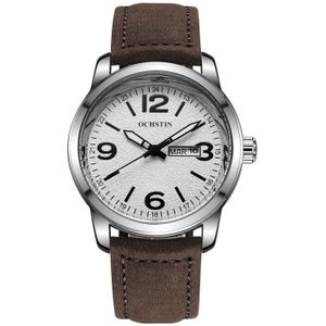 Ochstin 6047B zakelijke stijl quartz heren lederen horloge (zilver + bruin)