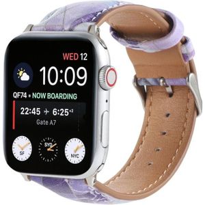 Marmeren etnische stijl gedrukte lederen horlogeband voor Apple Watch Series 6 & SE & 5 & 4 44mm / 3 & 2 & 1 42mm (Marmer Paars)