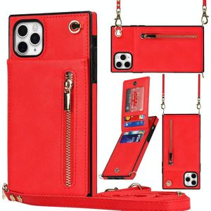 Cross-body rits vierkant TPU + PU achterkant case met houder & kaart slots & portemonnee & riem voor iPhone 11 pro