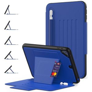 Voor iPad Mini 5 Multifunctionele Tablet PC Beschermleerhoes met Bracket & Card Slots & Pen Slot & Wake-up / Sleep Function(Blue)